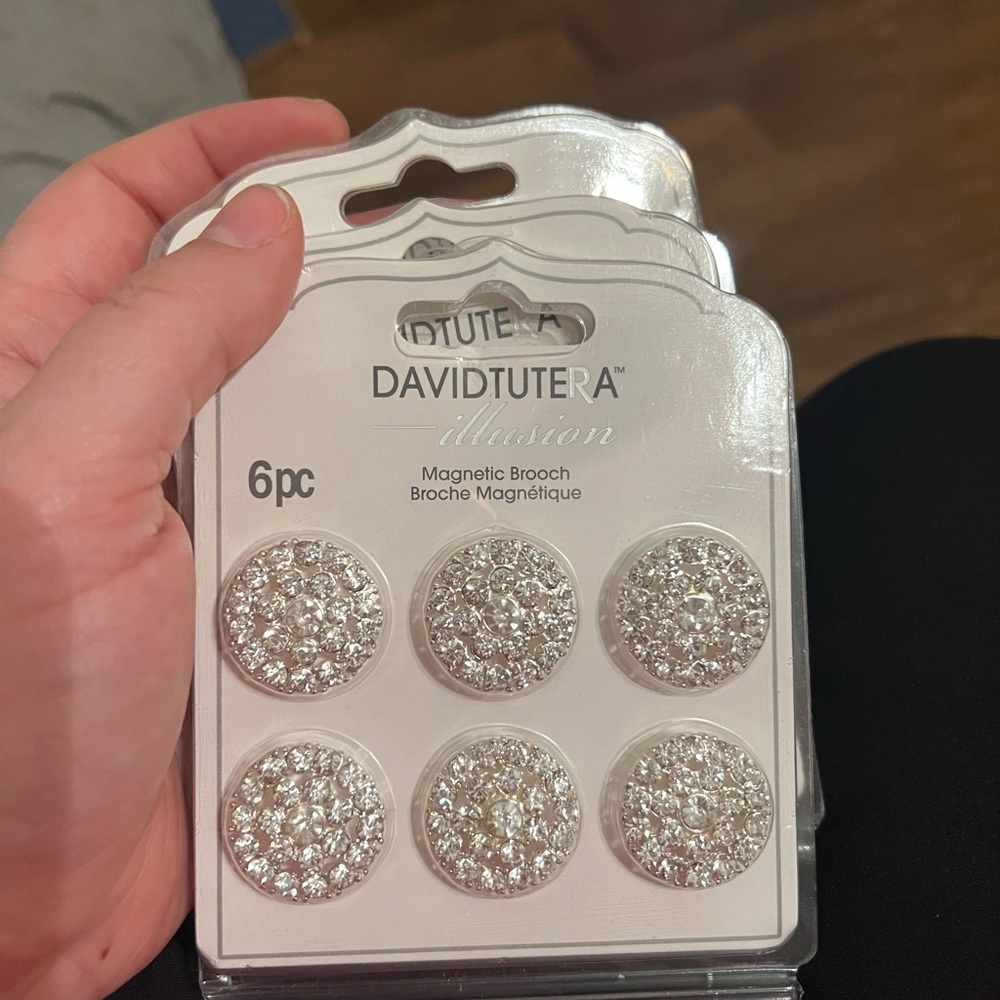 David Tutera Sparkling Silver Magnetic Brooch Set